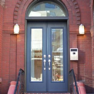 Beautiful French entry door with transom